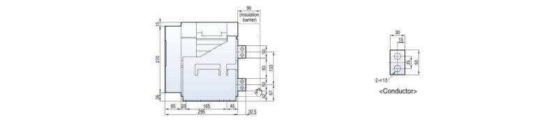 Kích thước của máy cắt ACB AN-10D3-10H AG6 3P 1000A 65kA loại cố định LS 12