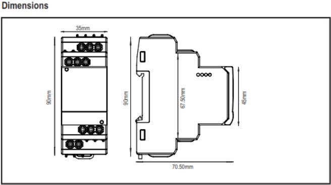 Kích thước Rơ le bảo vệ điện áp 900VPR-2-280/520V Selec