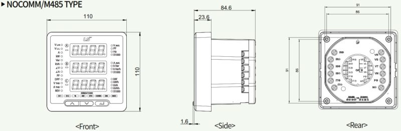 kích thước các mặt đồng hồ đo đa năng gimac-1000