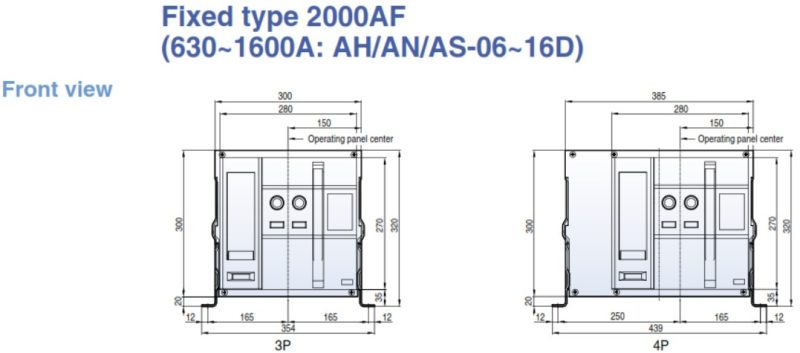 Kích thước ACB AN-08D3-08H AG6 fix 3P 800A 65kA 1
