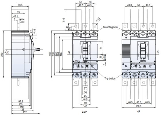 Kích thước TS630N FTU630 3P 630A 1