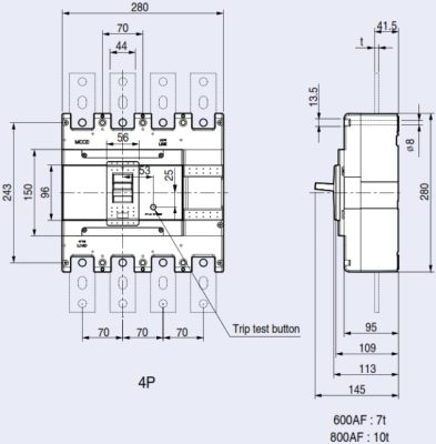 kích thước ABN804c 4P 800A 45kA