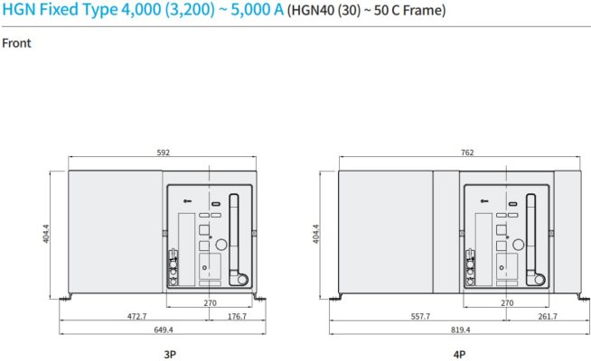 kích thước máy cắt ACB hạ thế HGN50C3H M0C0S051S 3P 5000A 100kA 1