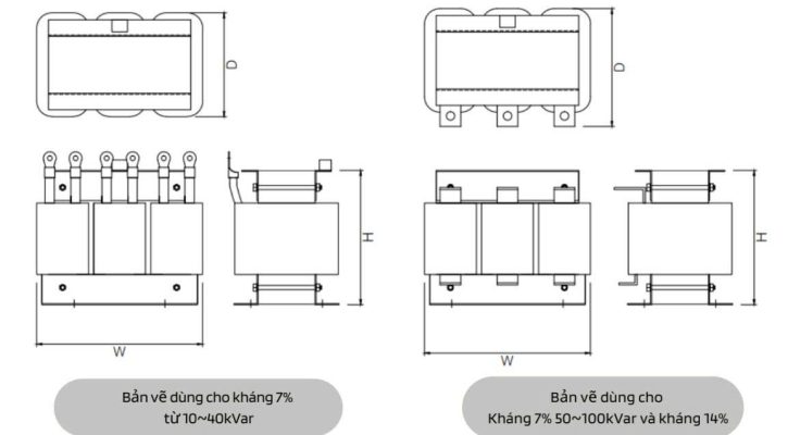 Kích thước cuộn kháng hạ thế 440V 50kVAR 7% Elektek - ATESR 440 D07 50