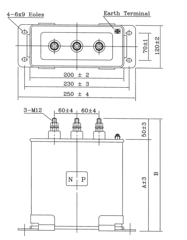 Kích thước: Tụ bù dầu 3 pha 230V 20kVAR Nuintek - ANU23220KS