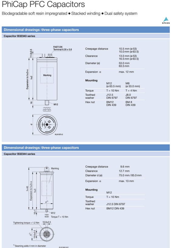 Kích thước Tụ bù Epcos 3 pha 440V 30kVAR PhiCap