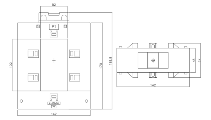 Kích thước biến dòng kẹp vuông CT1.0 1000/5A KDE - KDE10050SLC