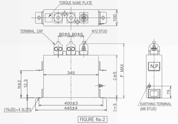 Kích thước Tụ bù dầu 440V 50kVAR - RG244050D1E Shizuki