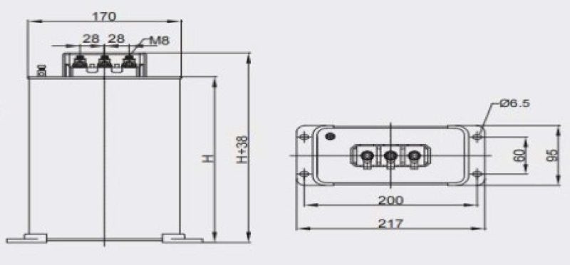 Kích thước Tụ bù vuông ESC 0.44-25 & 30-3 Elektek
