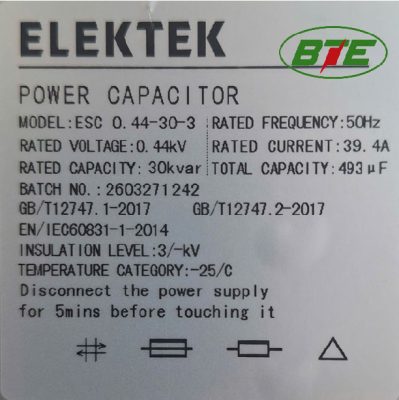 Thông số kỹ thuật Tụ bù vuông 440V 30kVAR Elektek