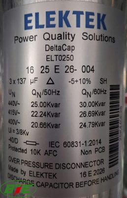 Thông số kỹ thuật Tụ bù tròn 440V 25kVAR Elektek - ELT0250