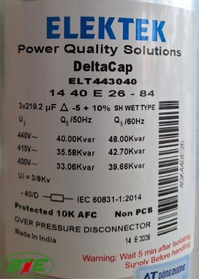 Thông số kỹ thuật Tụ bù tròn dầu 440V 40kVAR Elektek - ELT443040